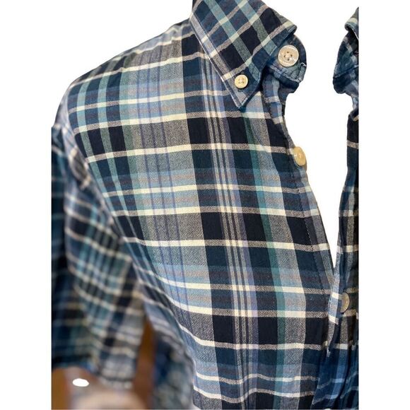 Woolrich Teal Green/Blue Mens Checkered Plaid Shirt Sleeve Button Down Short Sle - Picture 3 of 10